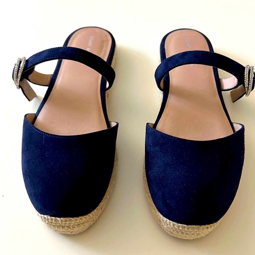 Stuart Weitzman Crystal Buckle Espadrille Mule